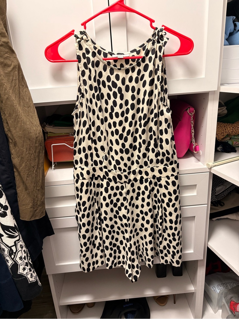 LOFT Black and White Polka Dot Sleeveless Shorts Romper
